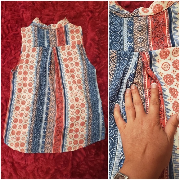 PINK ROSE RED WHITE & BLUE MULTI PATTERN WRAP TOP - Picture 7 of 8